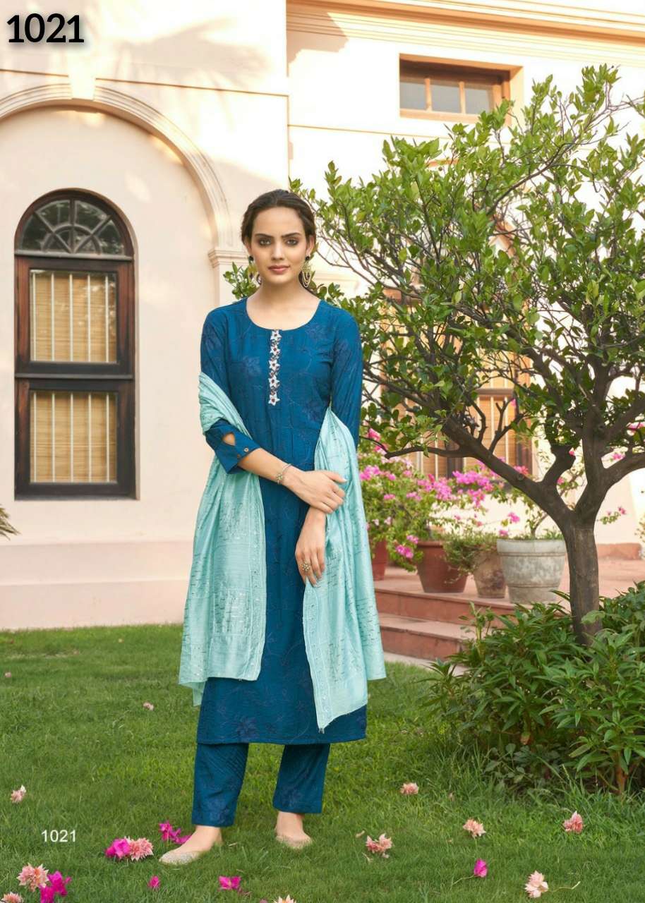 S3 Forever-noor Vol 2-berlin Silk - Embroidery - And - Handwork Kurti With - Pant And - Heavy - Sequence -Dupatta-1021 (2)
